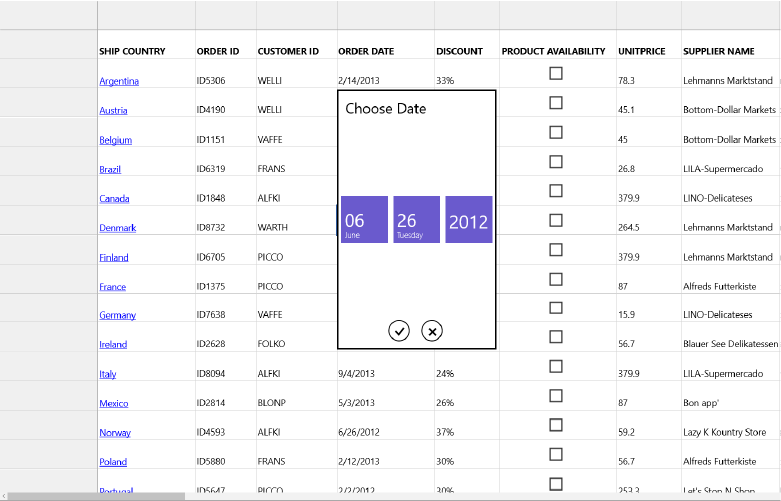 Datatime cell type of UWP cell grid