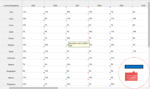 Excel-like input cell message display of UWP grid