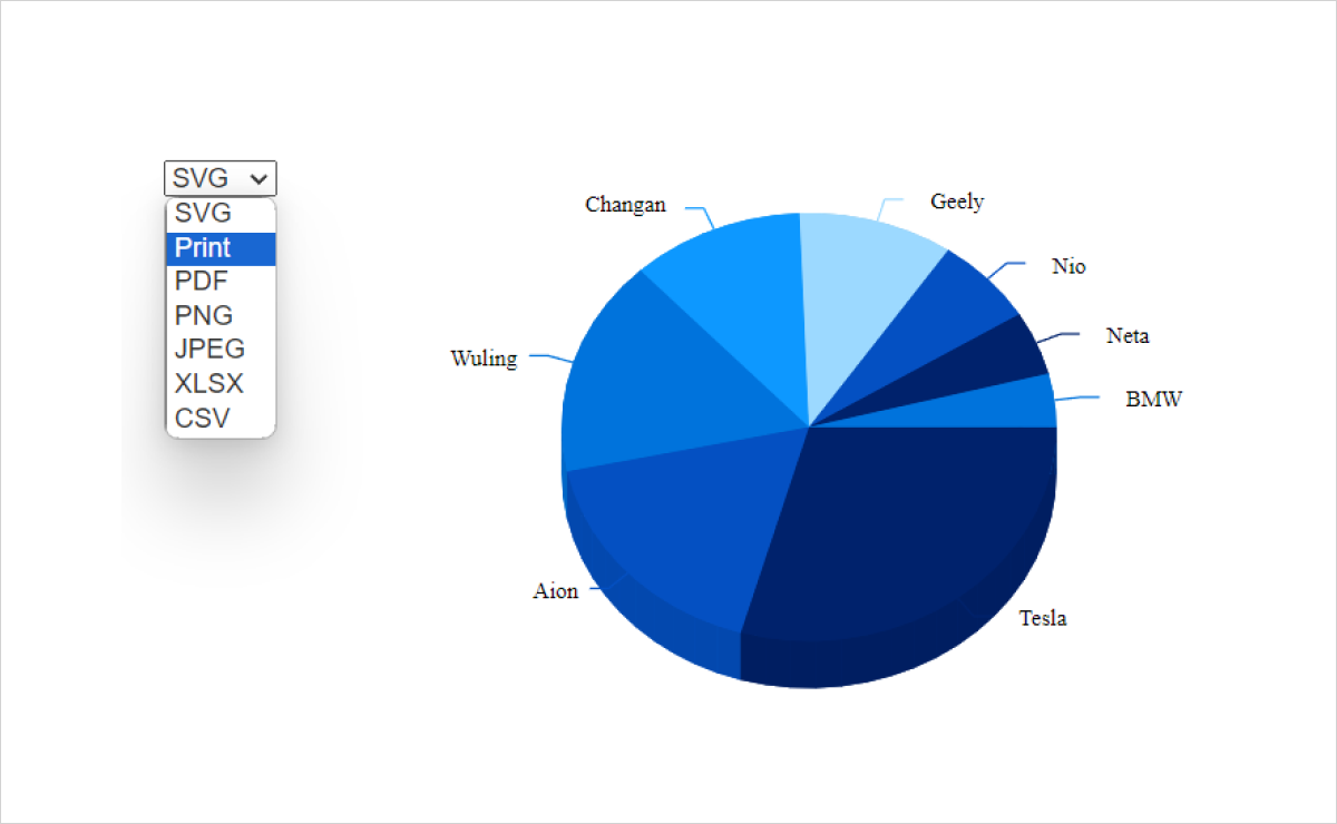 Print and export in Vue 3D Circular Charts.