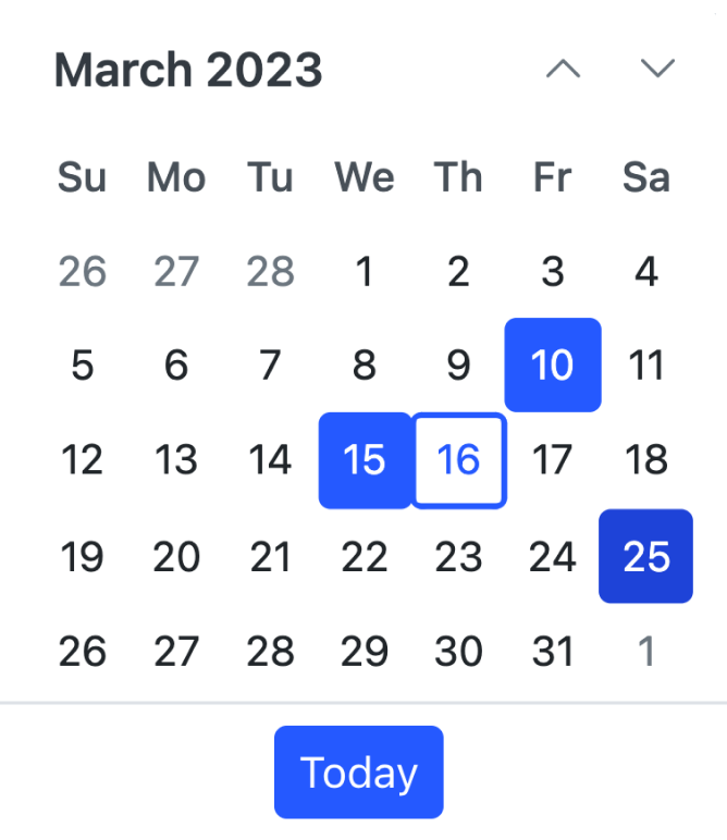 Multiple Date Selection in Vue Calendar.