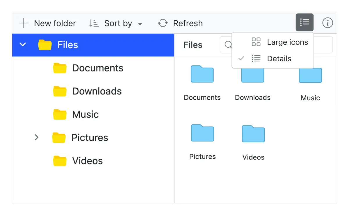 Vue File Manager with toolbar.