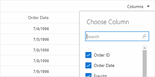 Choose visible columns using column chooser in Vue DataGrid.