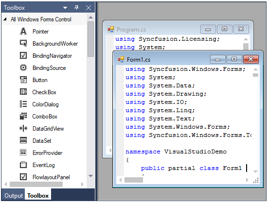 WinForms Docking Manager displays multiple documents