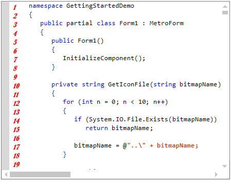 WinForms Syntax Editor displays line number at beginning of the line