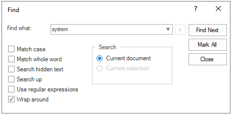 WinForms Syntax Editor shows dialog to search word
