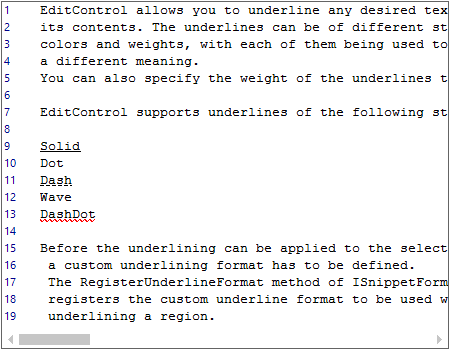 WinForms Syntax Editor displays formatted line with different underline style