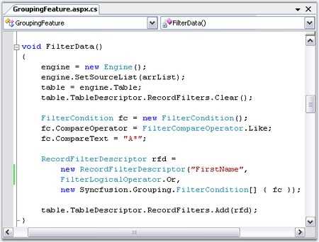 code snippet for filtering of windows forms grouping engine