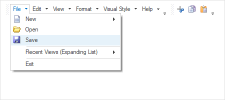 Icon and text support in Windows Forms mainframe bar manager