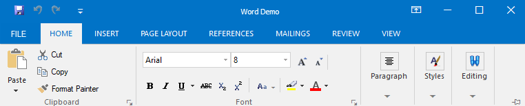 WinForms Ribbon control shows Office 2007 application menu.