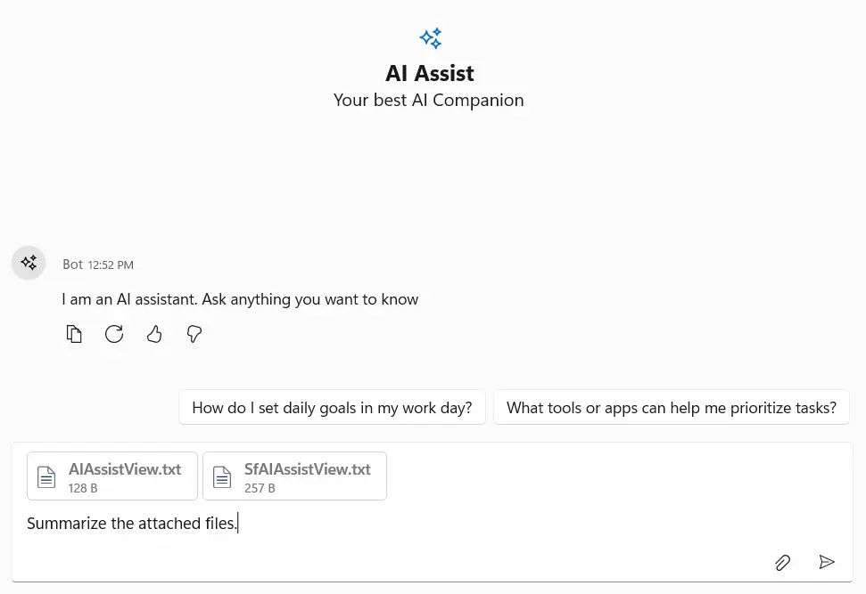 WinUI AI Input toolbar header template