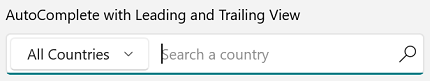 WinUI AutoComplete control with combobox in leading view and icon in trailing view.