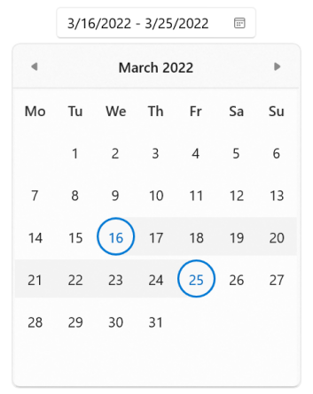 First Day of Week in WinUI Calendar DateRange Picker