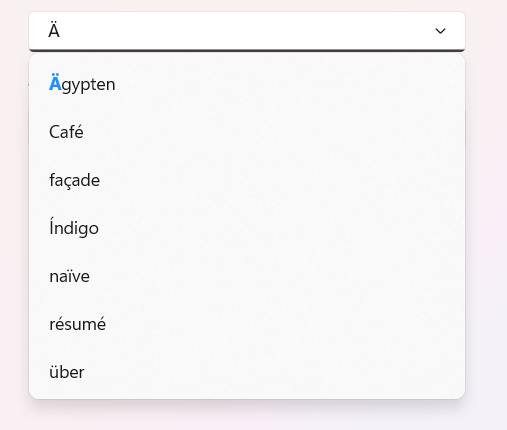 Winui Combobox diacritic image.
