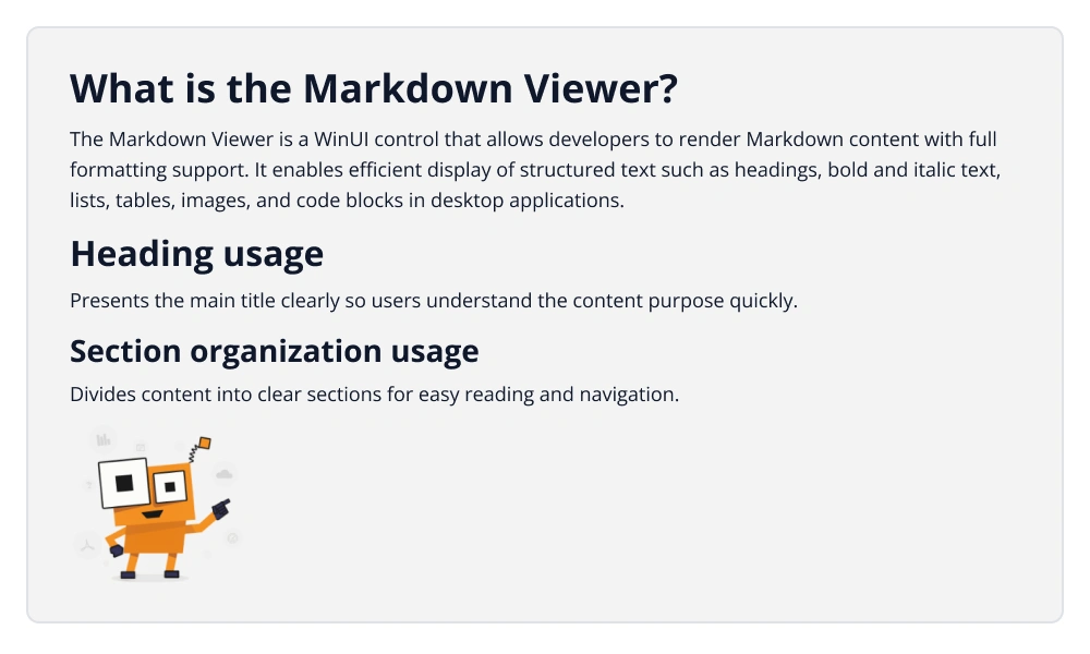 Default Markdown rendering in WinUI.
