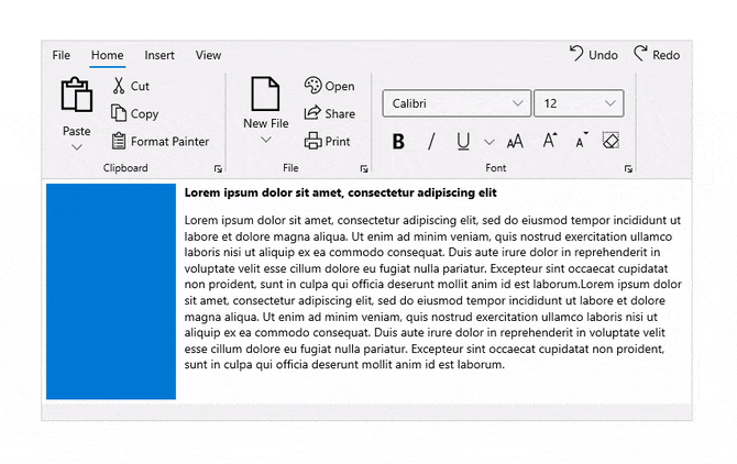 WinUI Ribbon backstage view.