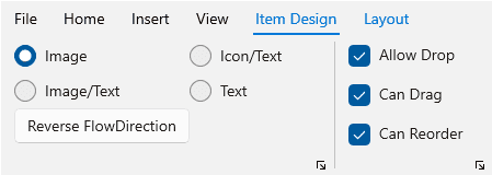 WinUI Ribbon contextual tab groups.