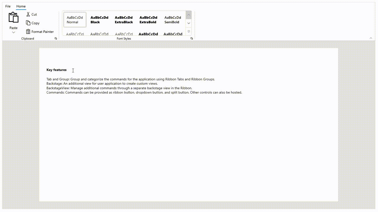 WinUI Ribbon gallery with preview support.