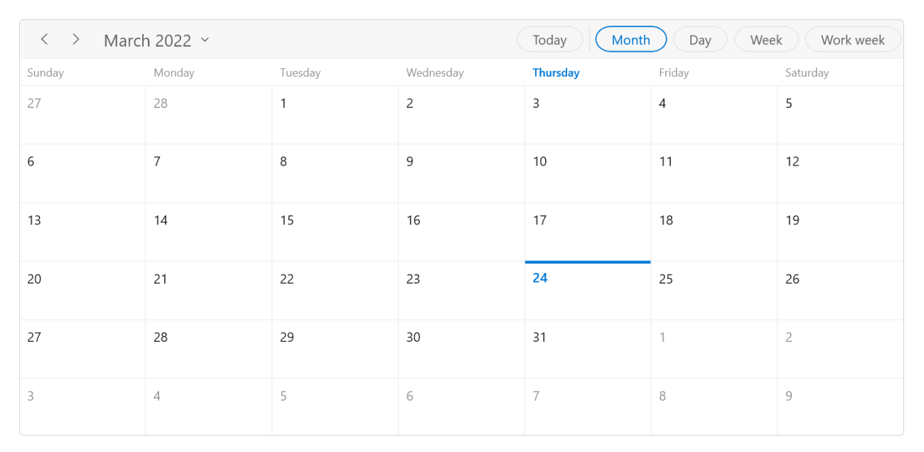 WinUI Scheduler Month View - Event Calendar