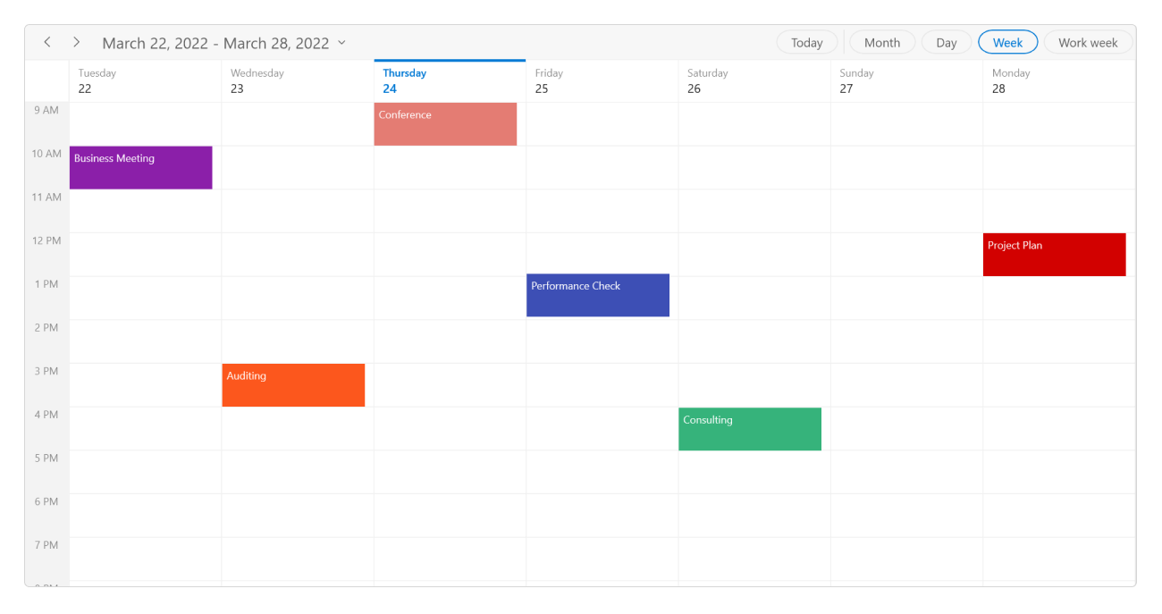 WinUI Scheduler First Day of Week