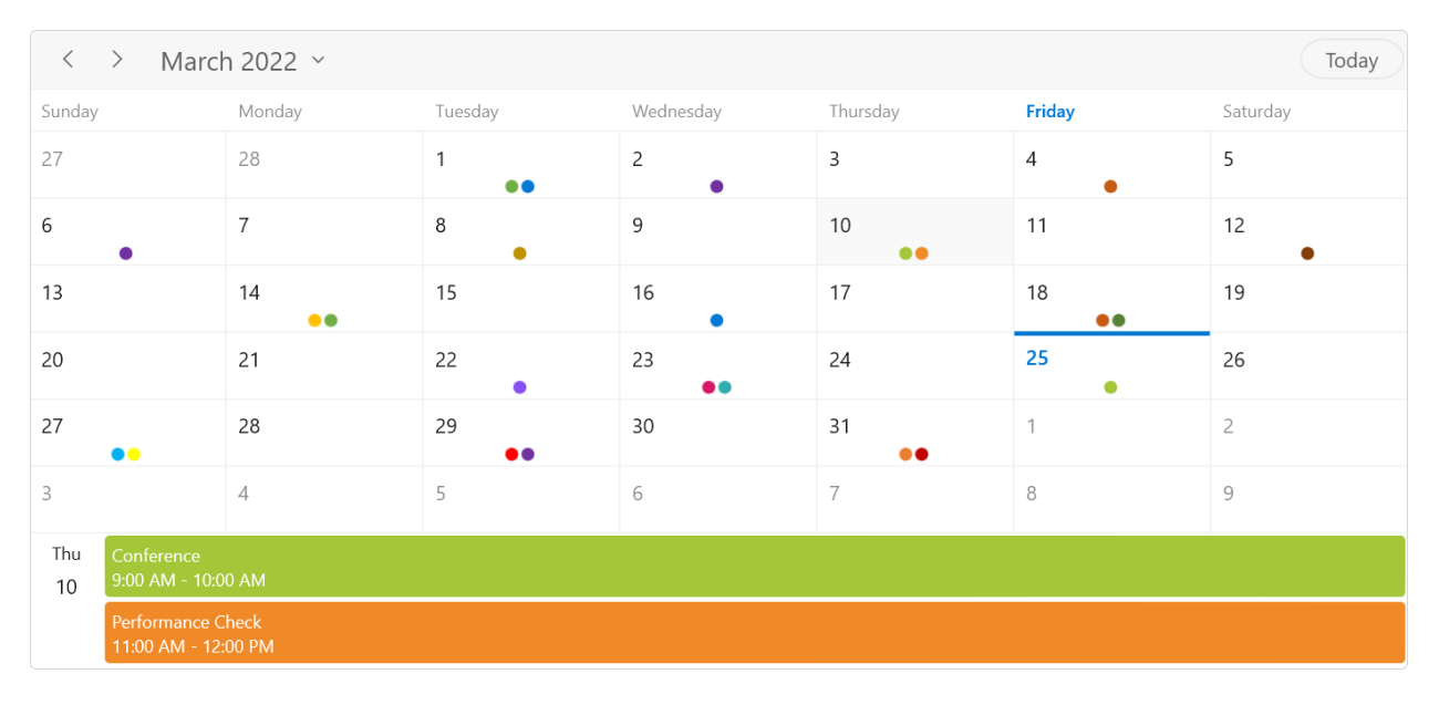 WinUI Scheduler Month Agenda View