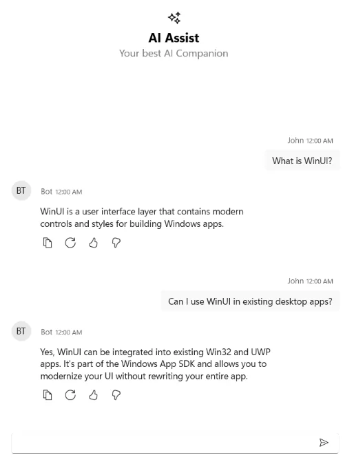 WPF AI AssistView built-in response toolbar