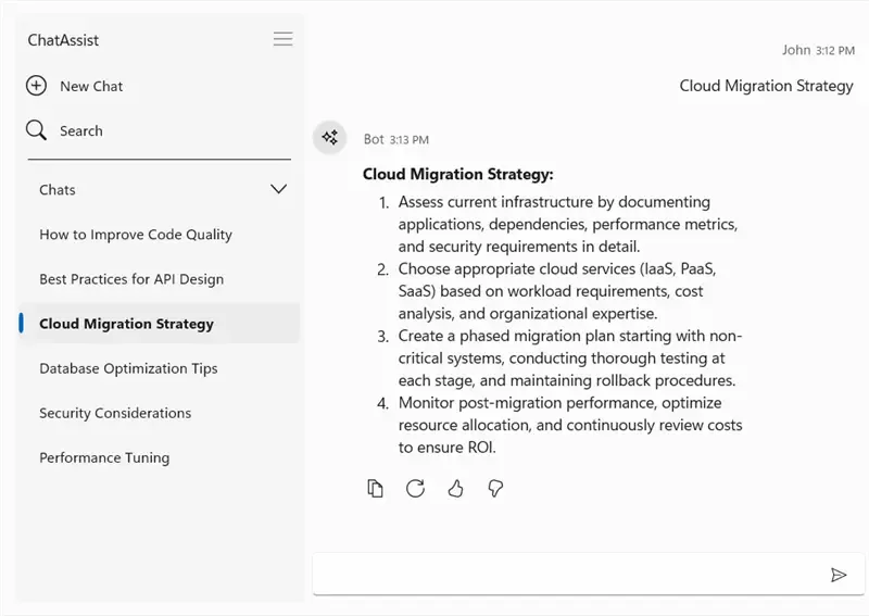 WPF AI AssistView conversation history