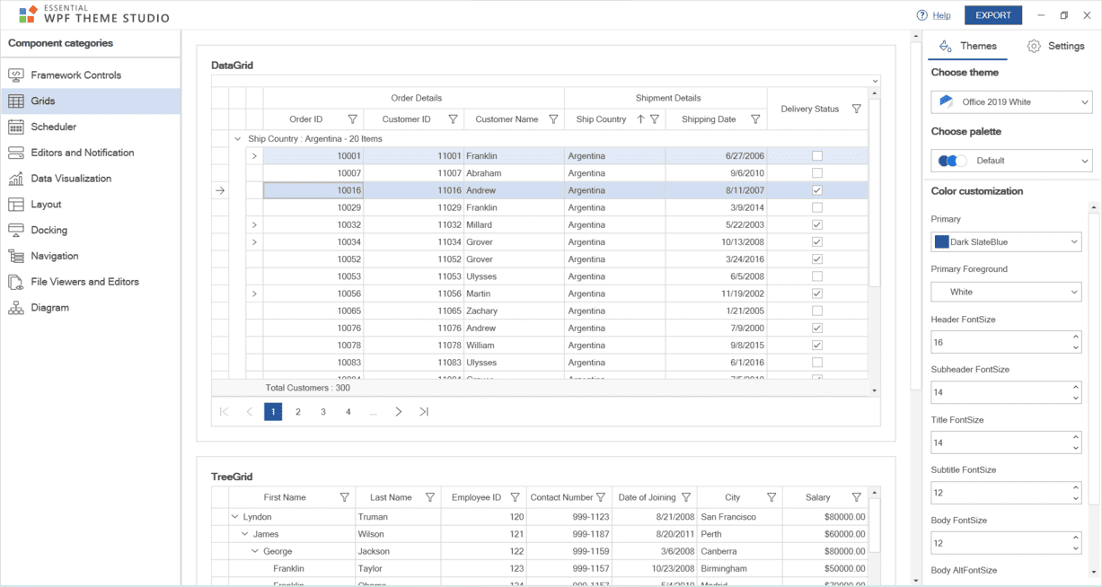 Grids in Office 2019 white theme.