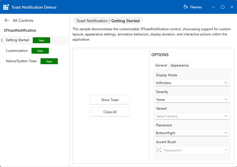 Toast Notification placement