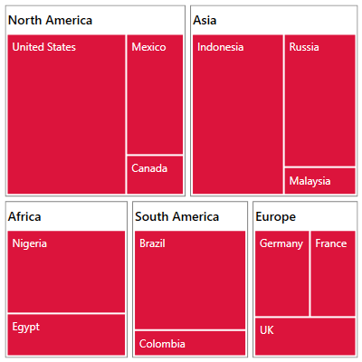 Colors applied in WPF TreeMap by single color.