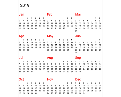 Year view in Xamarin forms calendar control