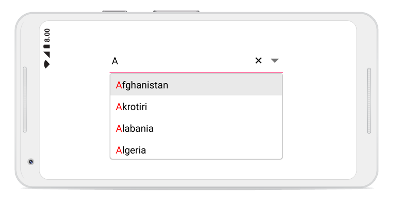 Shows Suggestion in ComboBox Control for Xamarin Android