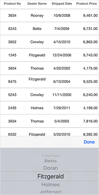 Editing a cell with picker as editor view