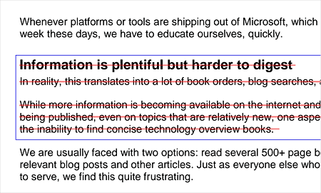 Strike through unimportant text.