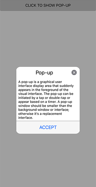 Popup with one button in footer